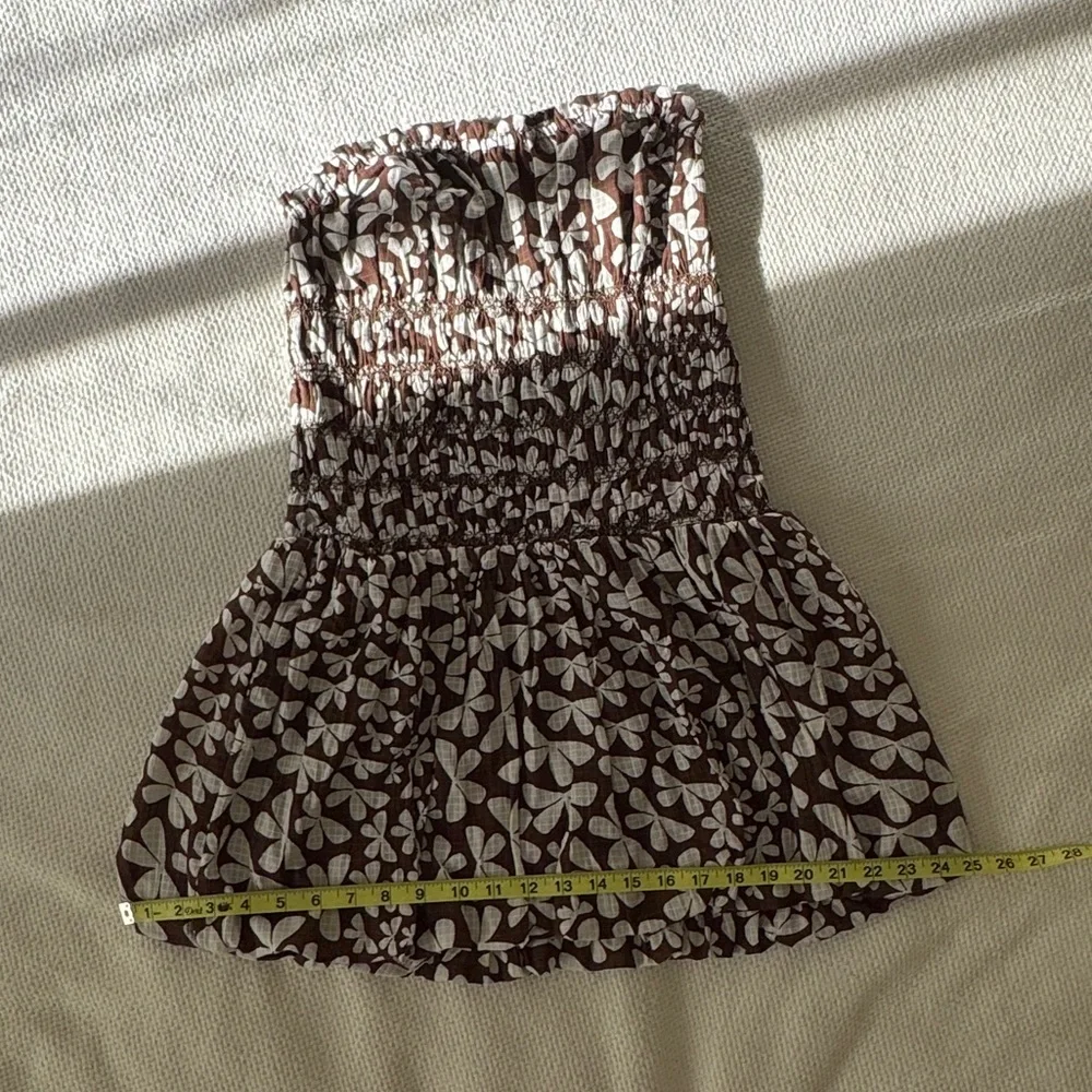 Free People Brown & White Floral Smocked Strapless Bubble Dress - Picture 11 of 14